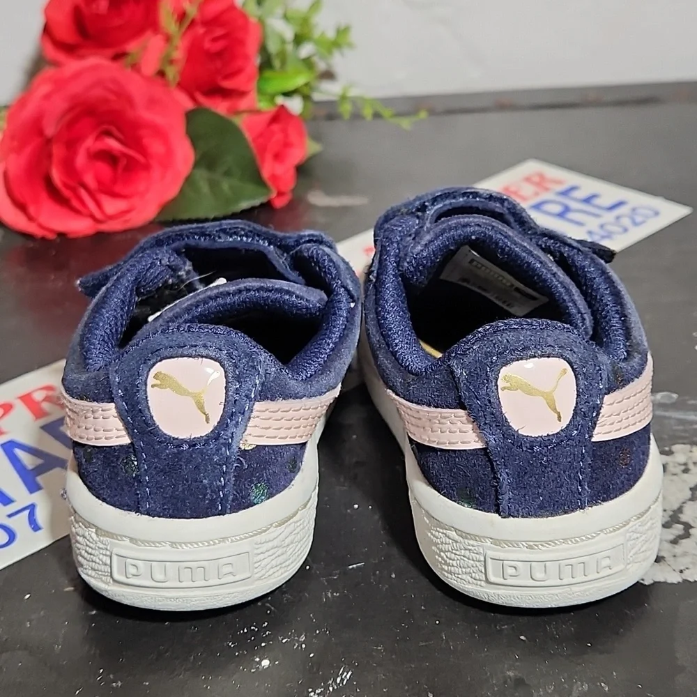 PUMA Kinder Fit Blue Pink Suede Polka Dot Strap Sneaker 5